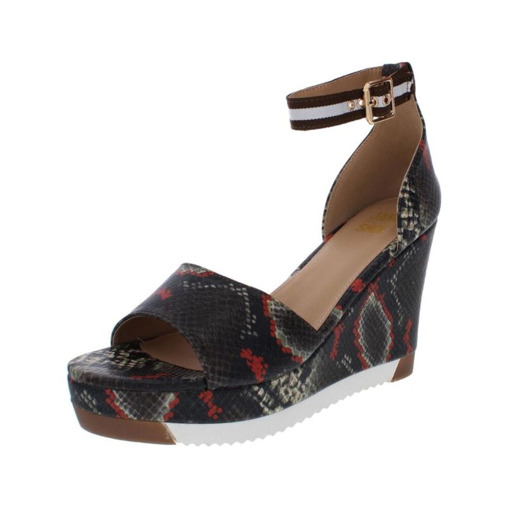 JANE AND THE SHOE Womens Black 1 Platform Reflective Grace Wedge Sandals 7.5
